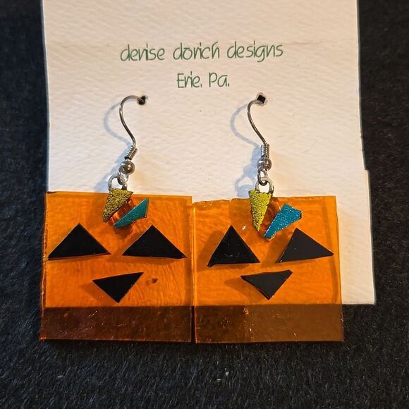 Vintage glass pumpkin earrings by Denise Dorich - Picture 1 of 1
